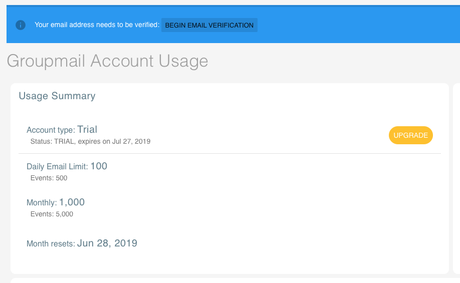 Groupmail account usage